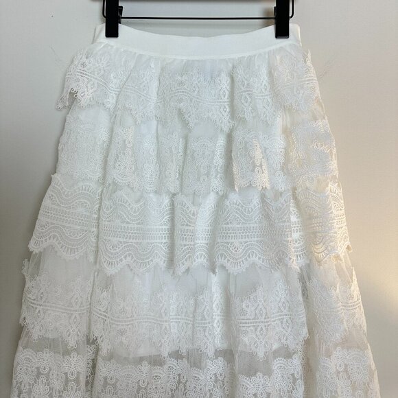 ALLSAINTS Lizi Tiered Lace Maxi Skirt in Chalk White Size US 6 - Picture 4 of 9